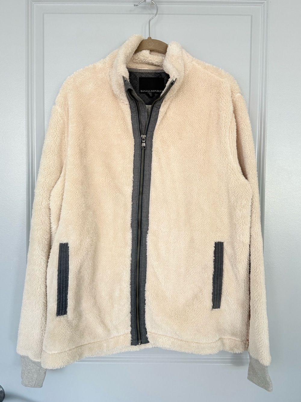 Banana Republic Cream Sherpa Jacket with Gray Trim